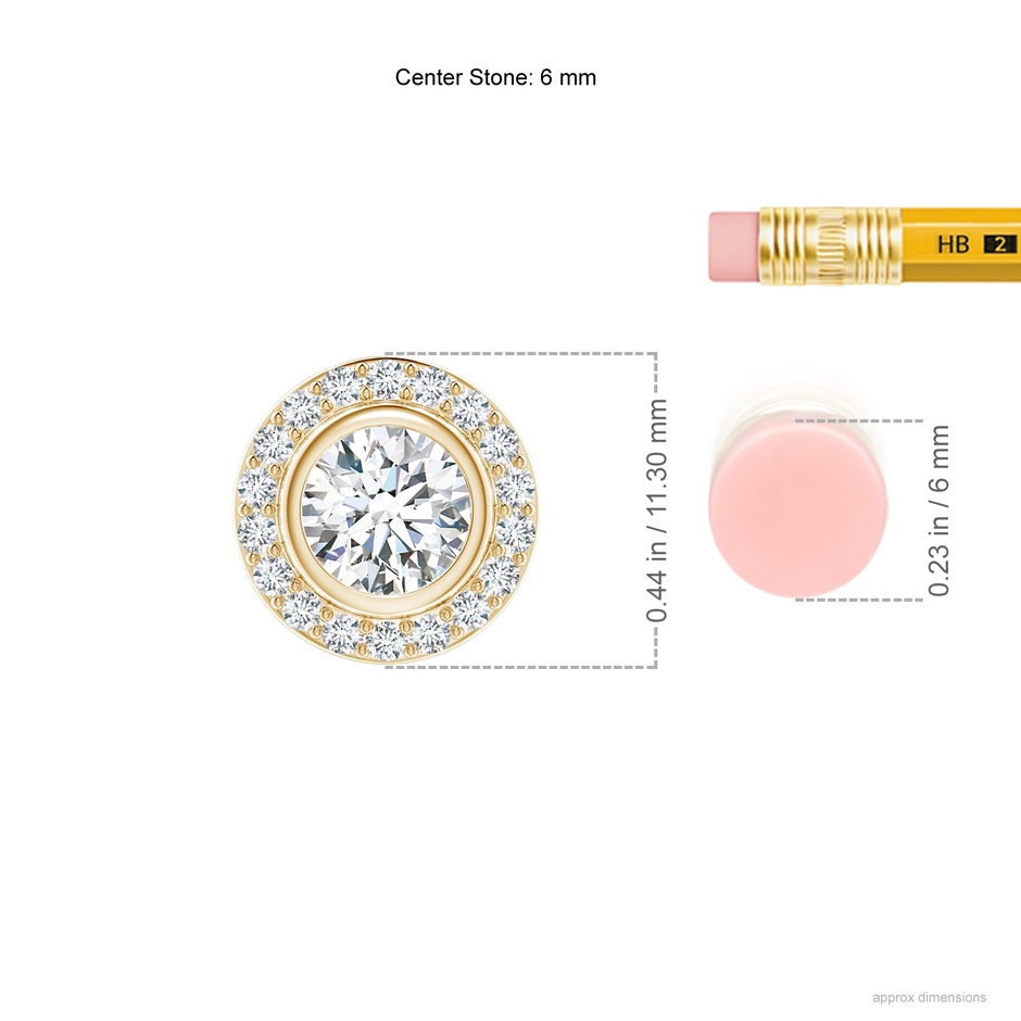 6mm FGVS Round Bezel-Set Lab-Grown Diamond Pendant with Halo in Yellow Gold ruler