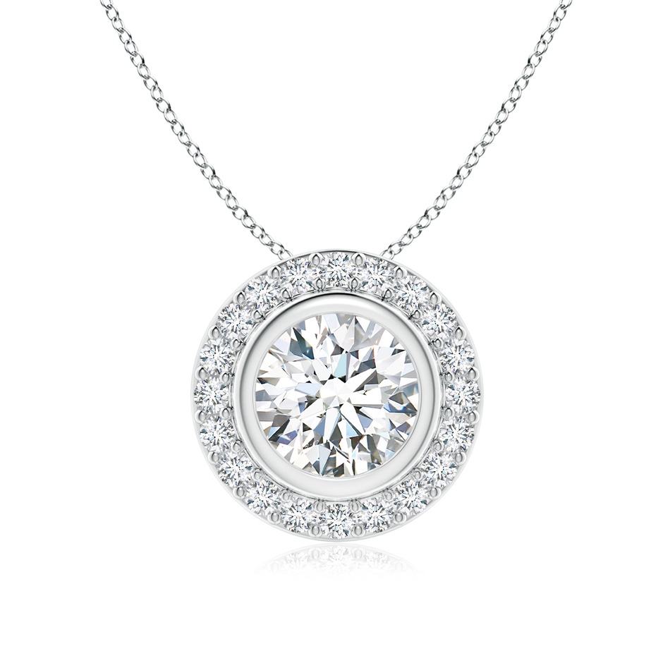 7mm FGVS Round Bezel-Set Lab-Grown Diamond Pendant with Halo in 18K White Gold 