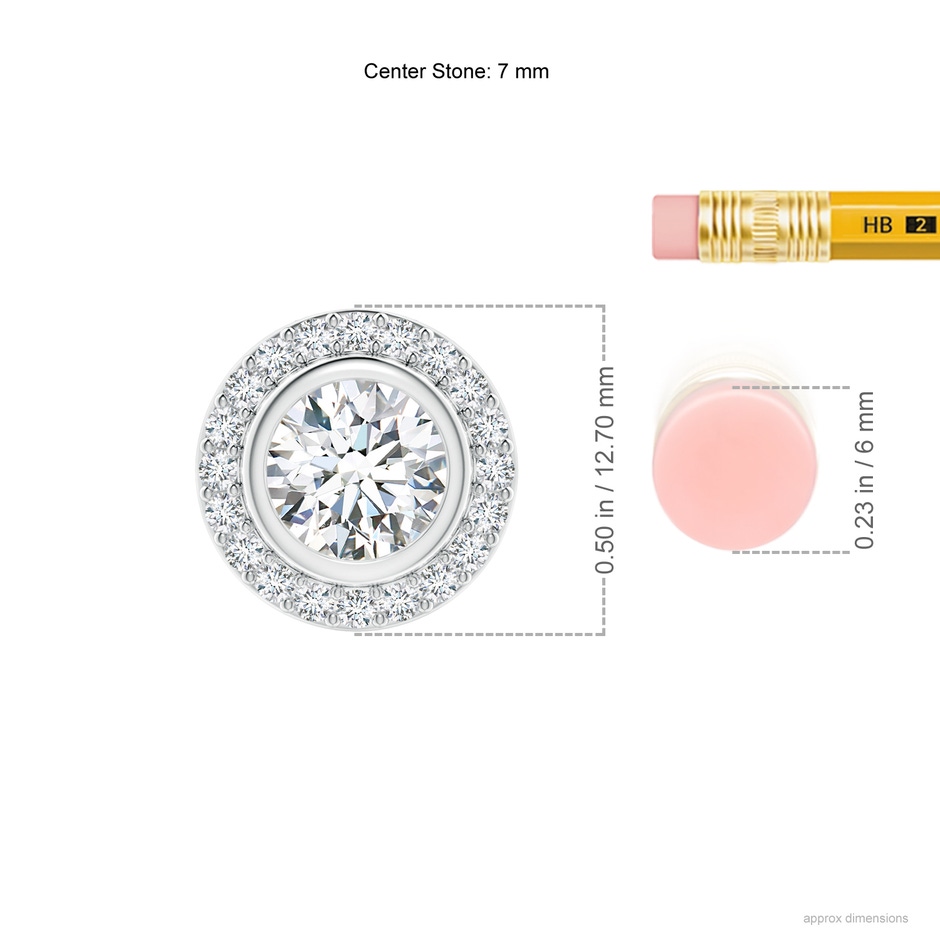 7mm FGVS Round Bezel-Set Lab-Grown Diamond Pendant with Halo in 18K White Gold ruler