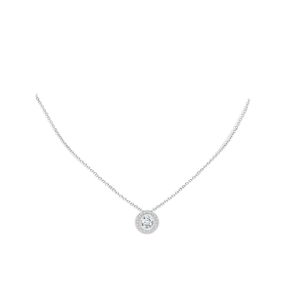 7mm FGVS Round Bezel-Set Lab-Grown Diamond Pendant with Halo in 18K White Gold pen
