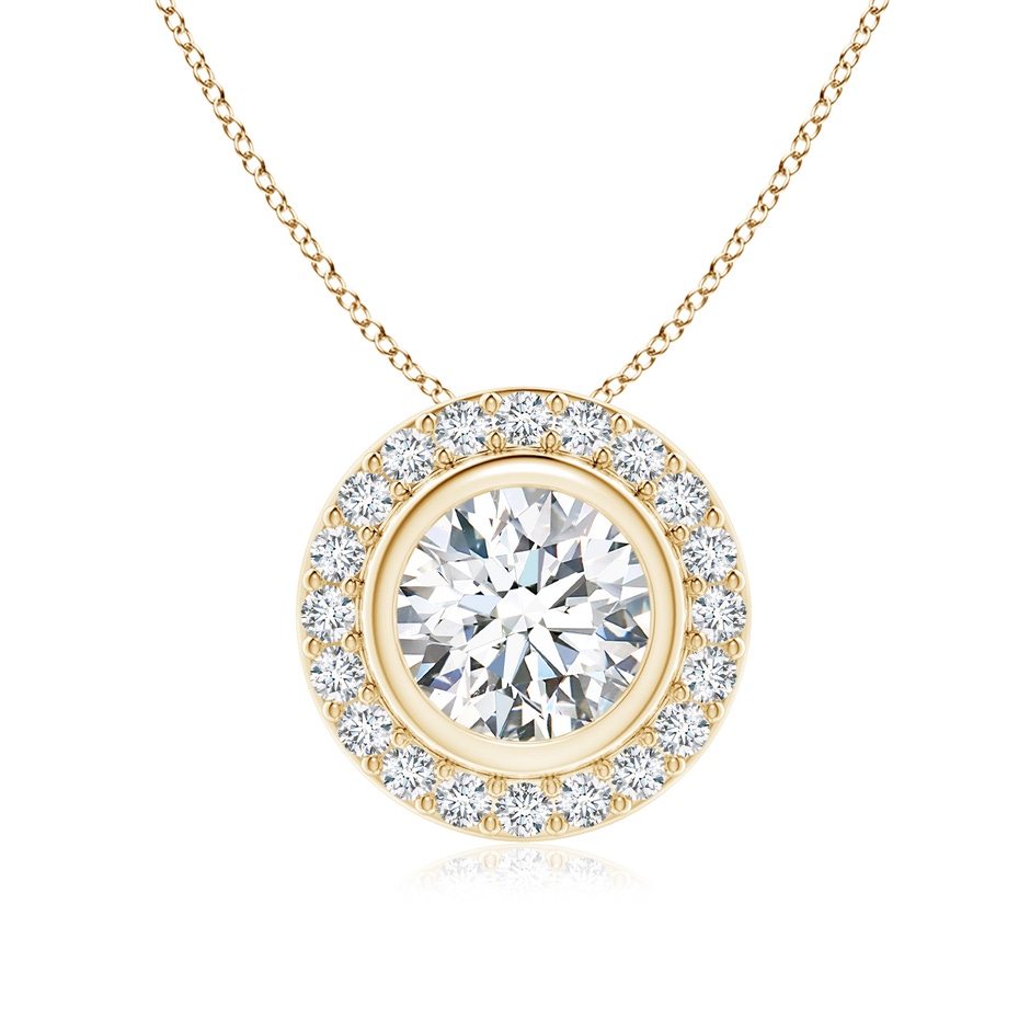 7mm FGVS Round Bezel-Set Lab-Grown Diamond Pendant with Halo in 18K Yellow Gold 