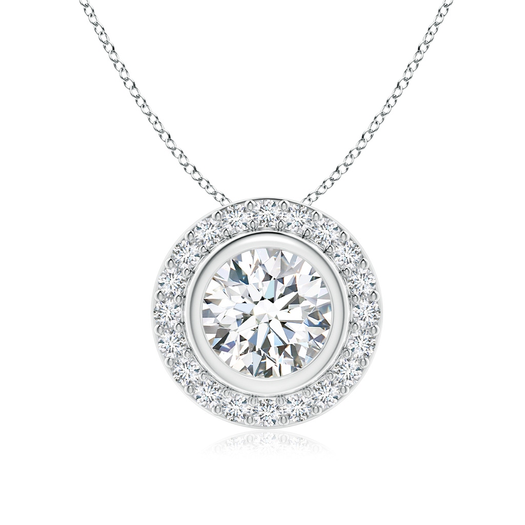7mm FGVS Round Bezel-Set Lab-Grown Diamond Pendant with Halo in White Gold