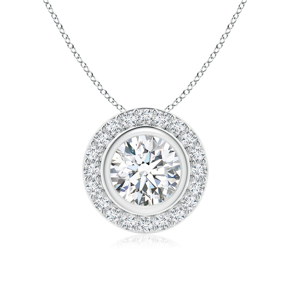 7mm FGVS Round Bezel-Set Lab-Grown Diamond Pendant with Halo in White Gold 