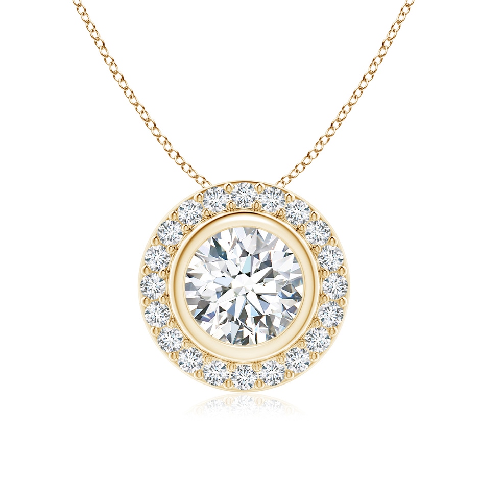 7mm FGVS Round Bezel-Set Lab-Grown Diamond Pendant with Halo in Yellow Gold 