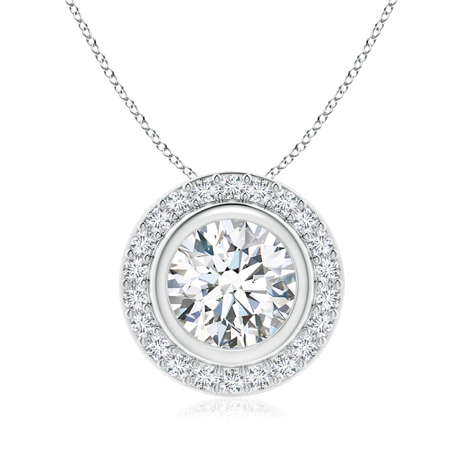 8mm FGVS Round Bezel-Set Lab-Grown Diamond Pendant with Halo in White Gold 