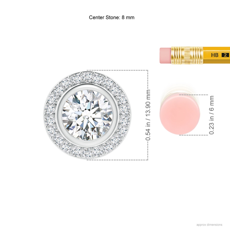 8mm FGVS Round Bezel-Set Lab-Grown Diamond Pendant with Halo in White Gold ruler