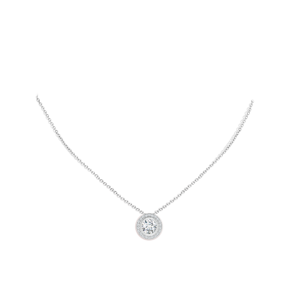 8mm FGVS Round Bezel-Set Lab-Grown Diamond Pendant with Halo in White Gold pen