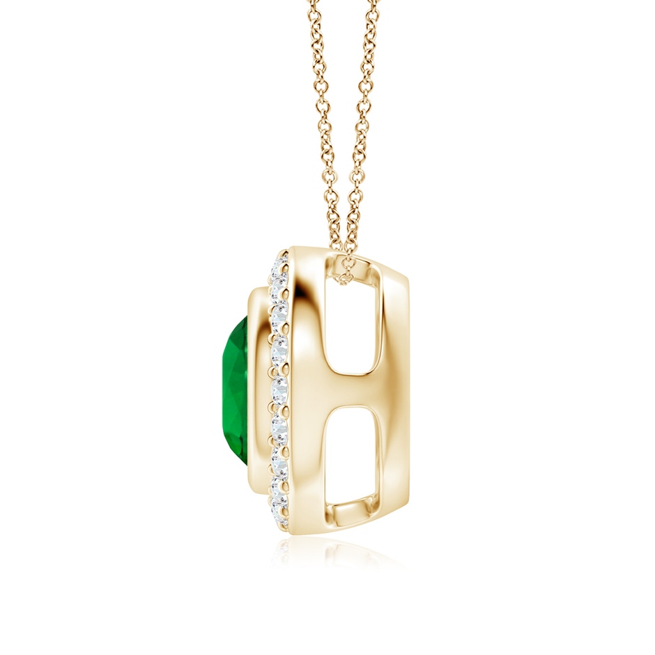 7mm Labgrown Round Bezel-Set Lab-Grown Emerald Pendant with Diamond Halo in Yellow Gold side 199
