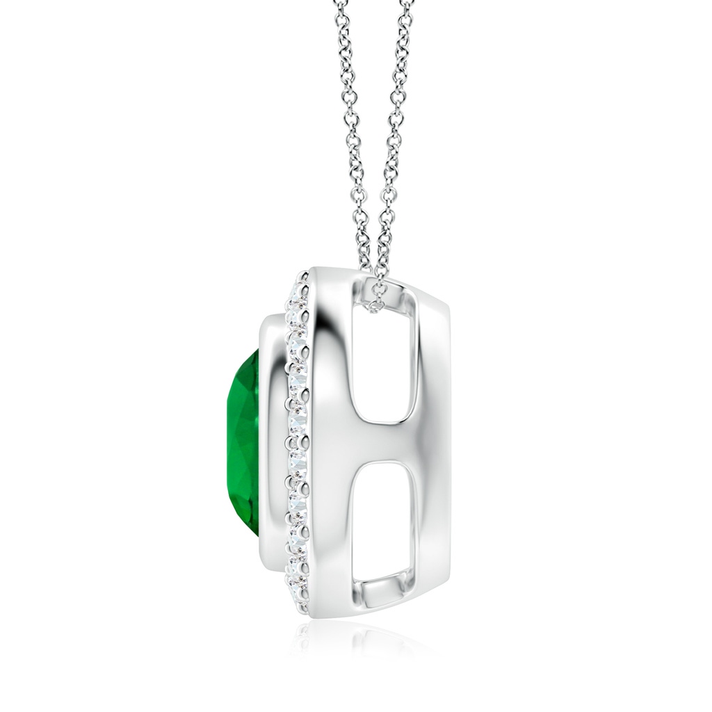 8mm Labgrown Round Bezel-Set Lab-Grown Emerald Pendant with Diamond Halo in White Gold Side 199