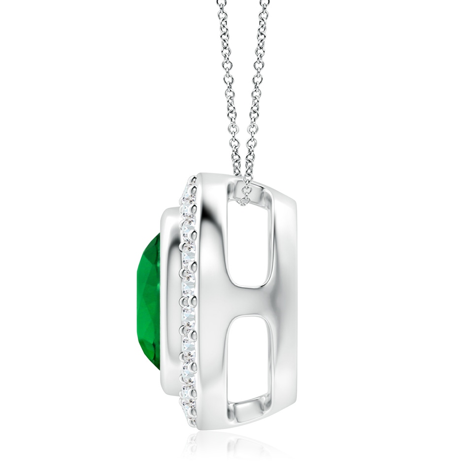 9mm Labgrown Round Bezel-Set Lab-Grown Emerald Pendant with Diamond Halo in White Gold side 199