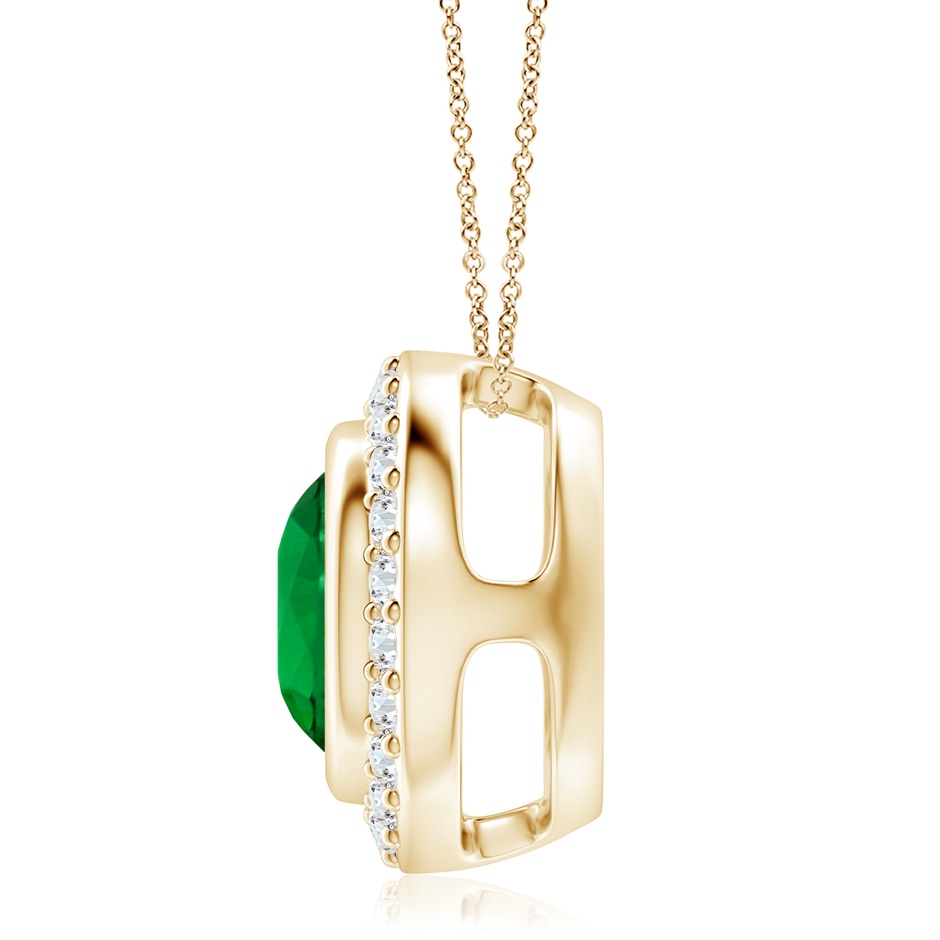 9mm Labgrown Round Bezel-Set Lab-Grown Emerald Pendant with Diamond Halo in Yellow Gold side 199