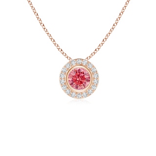 4mm Labgrown Round Bezel-Set Lab-Grown Fancy Intense Pink Diamond Pendant with Halo in 9K Rose Gold