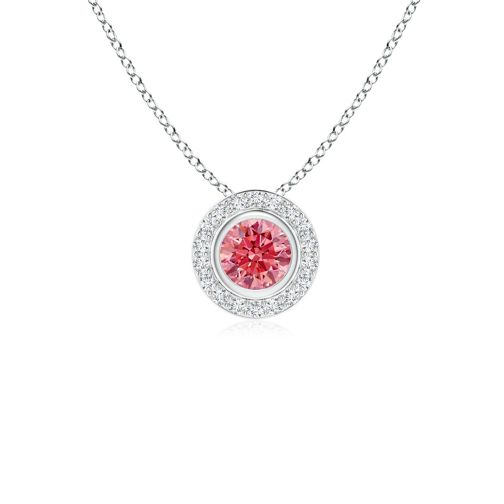 4mm Labgrown Round Bezel-Set Lab-Grown Fancy Intense Pink Diamond Pendant with Halo in P950 Platinum