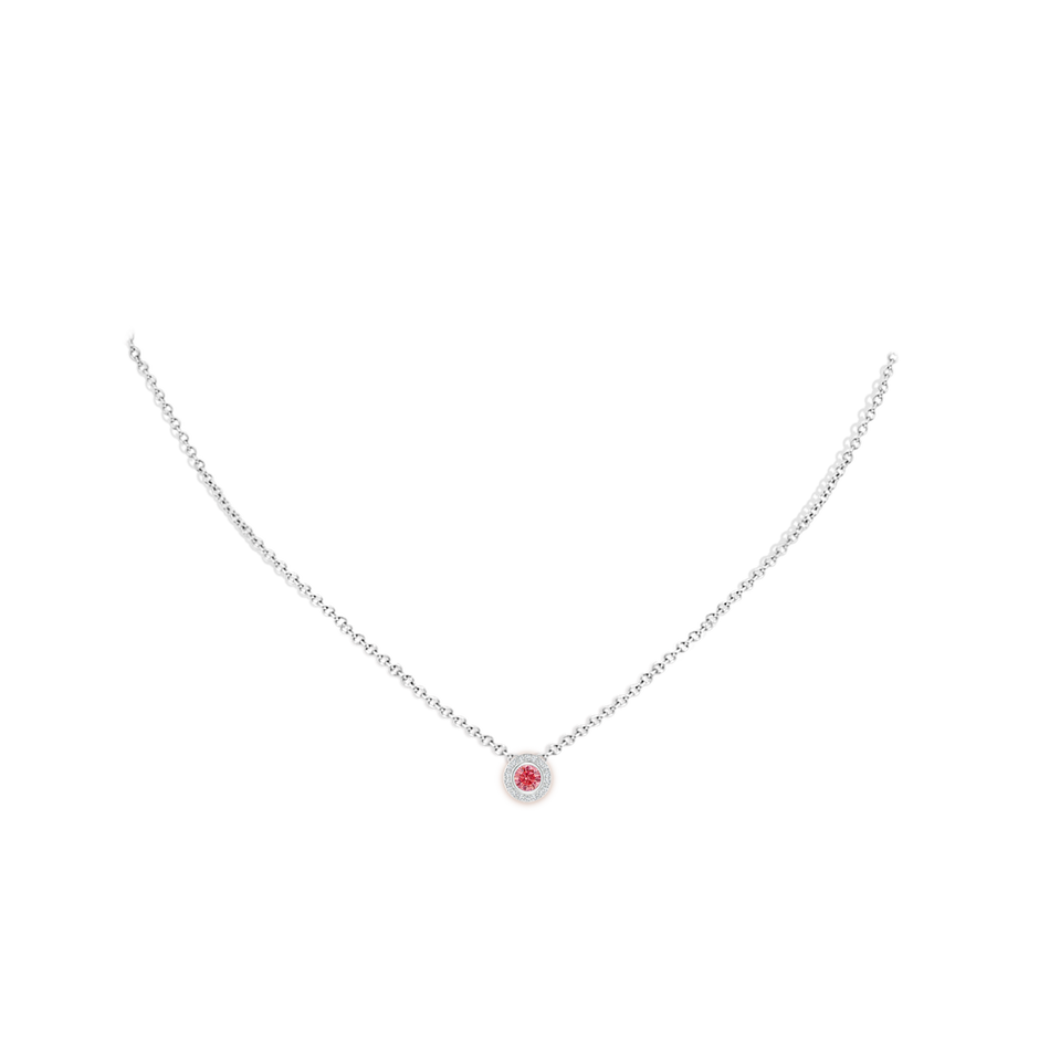 4mm Labgrown Round Bezel-Set Lab-Grown Fancy Intense Pink Diamond Pendant with Halo in P950 Platinum pen