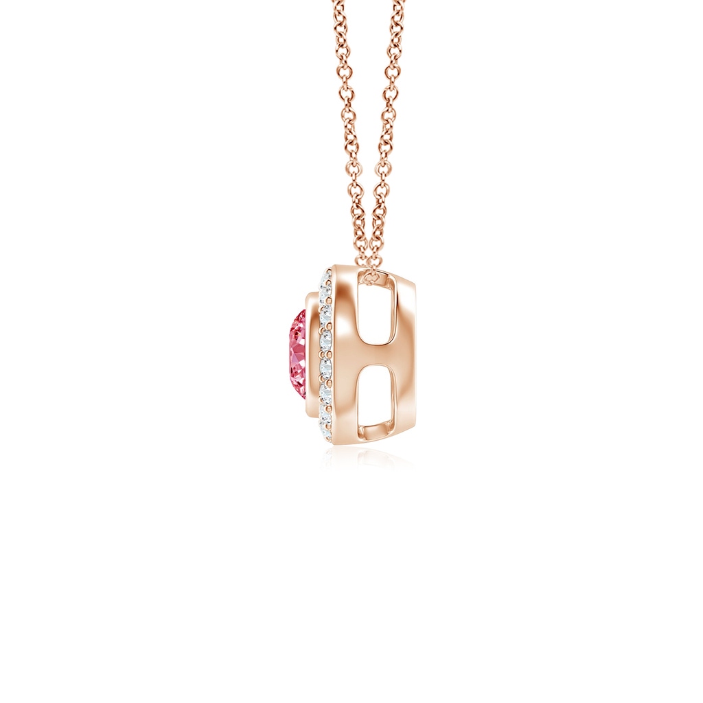 4mm Labgrown Round Bezel-Set Lab-Grown Fancy Intense Pink Diamond Pendant with Halo in Rose Gold - side 199