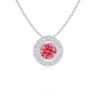 5mm Labgrown Round Bezel-Set Lab-Grown Fancy Intense Pink Diamond Pendant with Halo in P950 Platinum