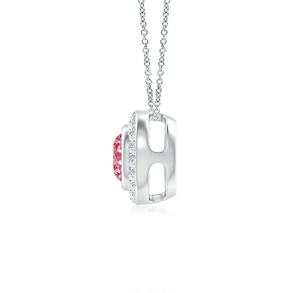 5mm Labgrown Round Bezel-Set Lab-Grown Fancy Intense Pink Diamond Pendant with Halo in White Gold - side 199