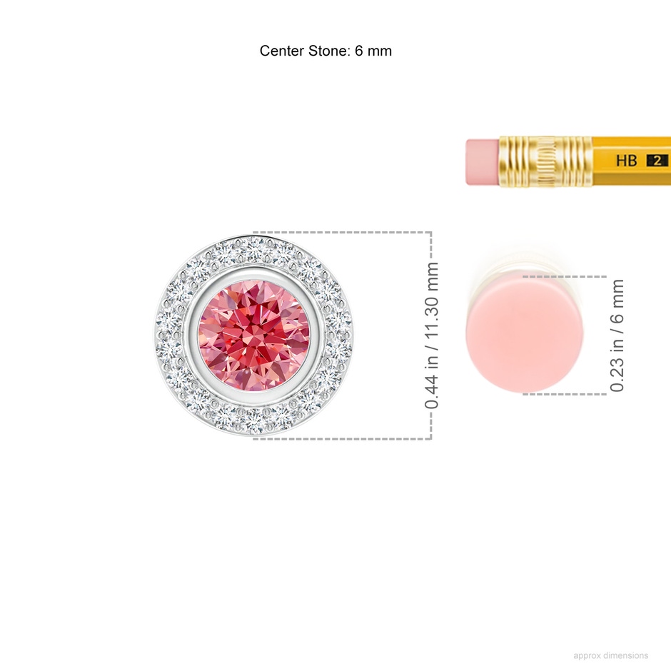 6mm Labgrown Round Bezel-Set Lab-Grown Fancy Intense Pink Diamond Pendant with Halo in 18K White Gold ruler