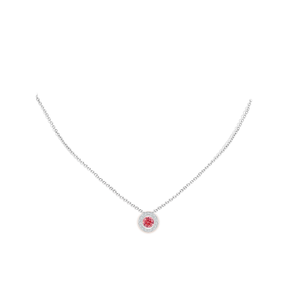 6mm Labgrown Round Bezel-Set Lab-Grown Fancy Intense Pink Diamond Pendant with Halo in 18K White Gold pen