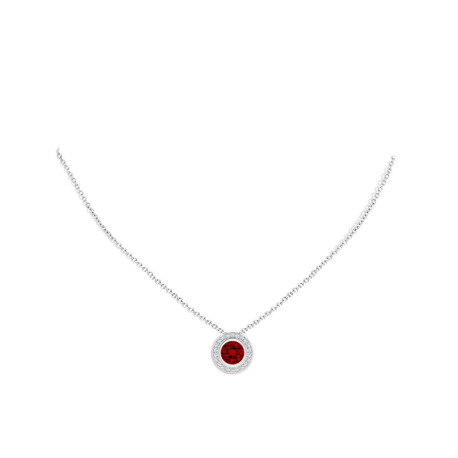 8mm Labgrown Round Bezel-Set Lab-Grown Ruby Pendant with Diamond Halo in White Gold pen