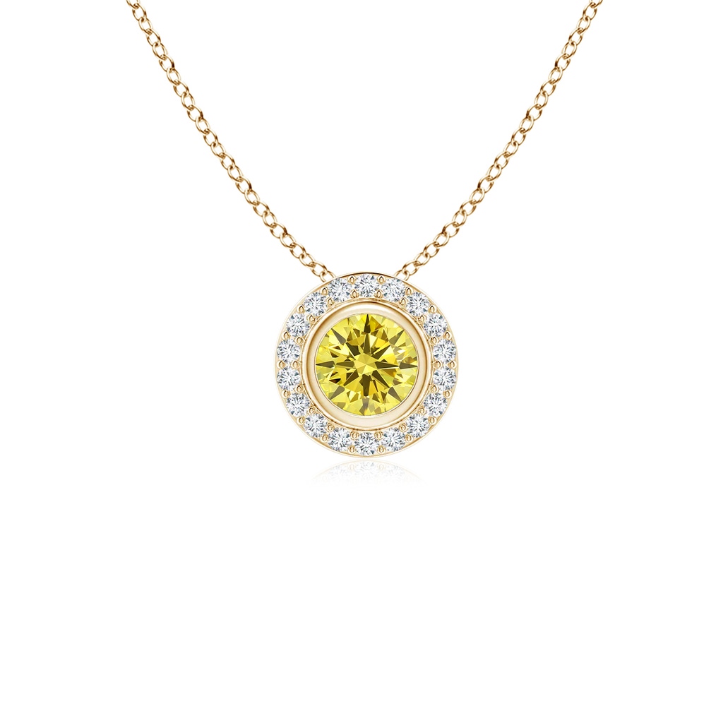 4mm Labgrown Round Bezel-Set Lab-Grown Fancy Intense Yellow Diamond Pendant with Halo in Yellow Gold