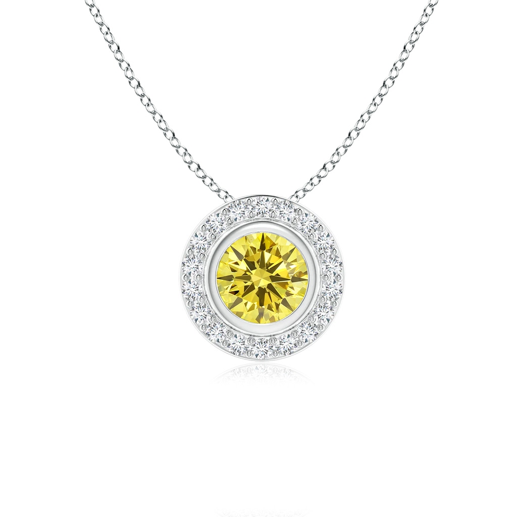 5mm Labgrown Round Bezel-Set Lab-Grown Fancy Intense Yellow Diamond Pendant with Halo in White Gold