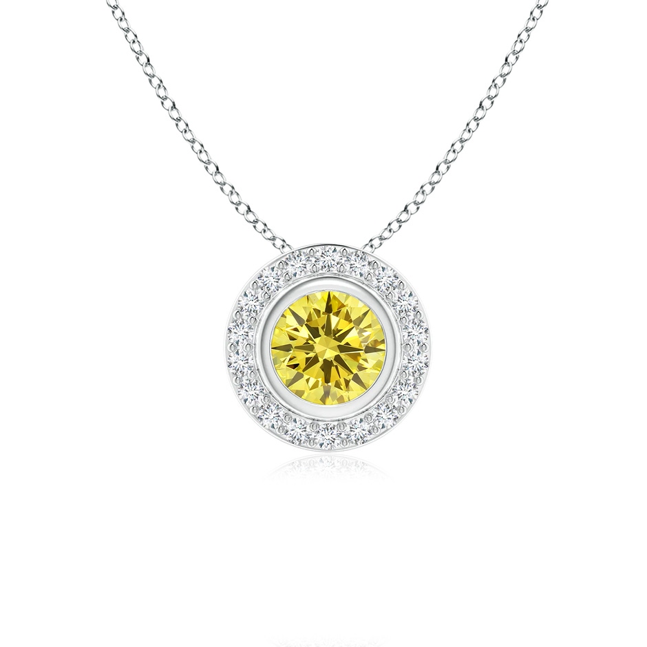 5mm Labgrown Round Bezel-Set Lab-Grown Fancy Intense Yellow Diamond Pendant with Halo in White Gold 