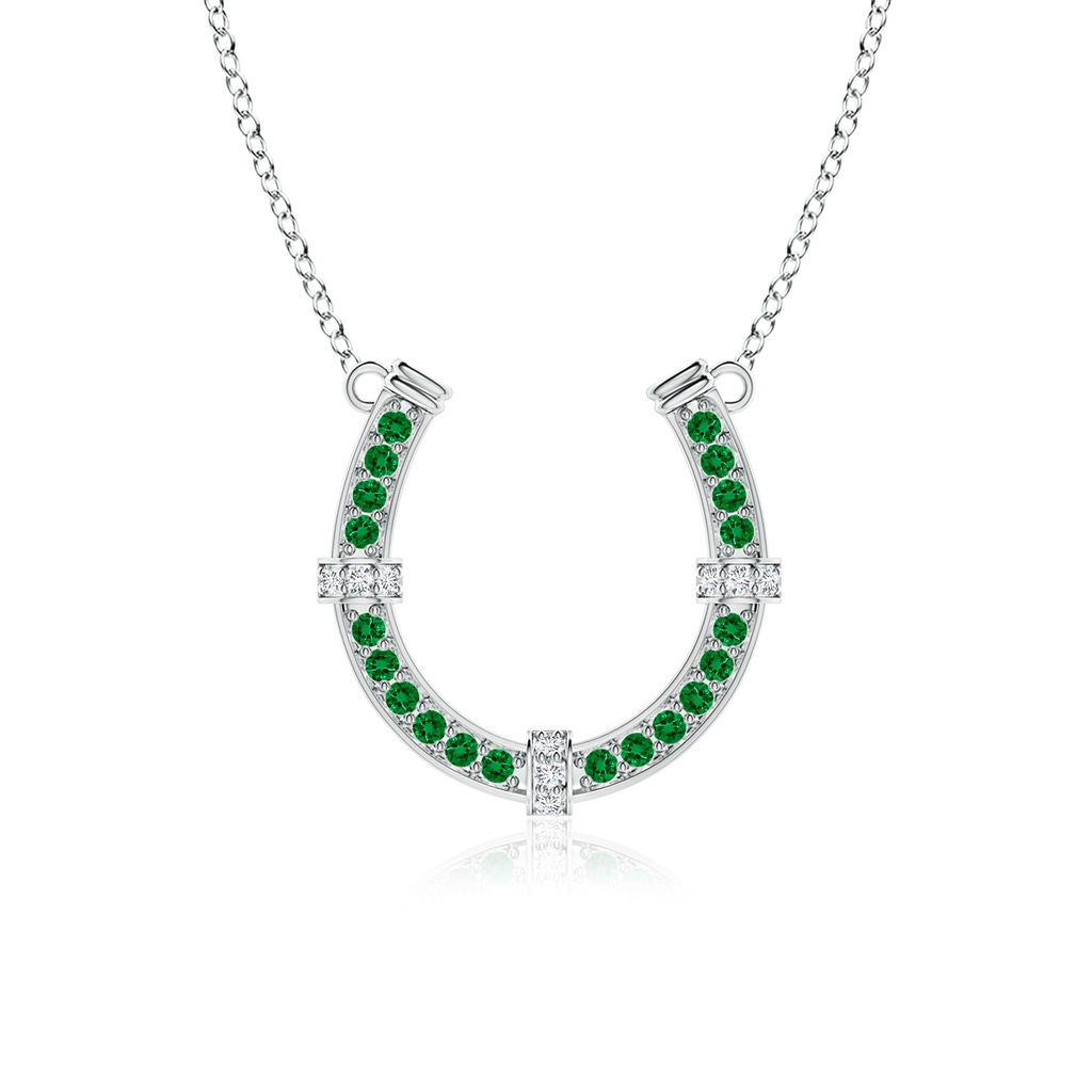 2mm Labgrown Lab-Grown Pav�-Set Emerald and Diamond Horseshoe Pendant Necklace in White Gold