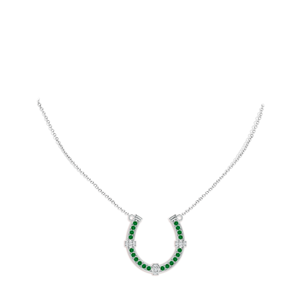 2mm Labgrown Lab-Grown Pav�-Set Emerald and Diamond Horseshoe Pendant Necklace in White Gold pen