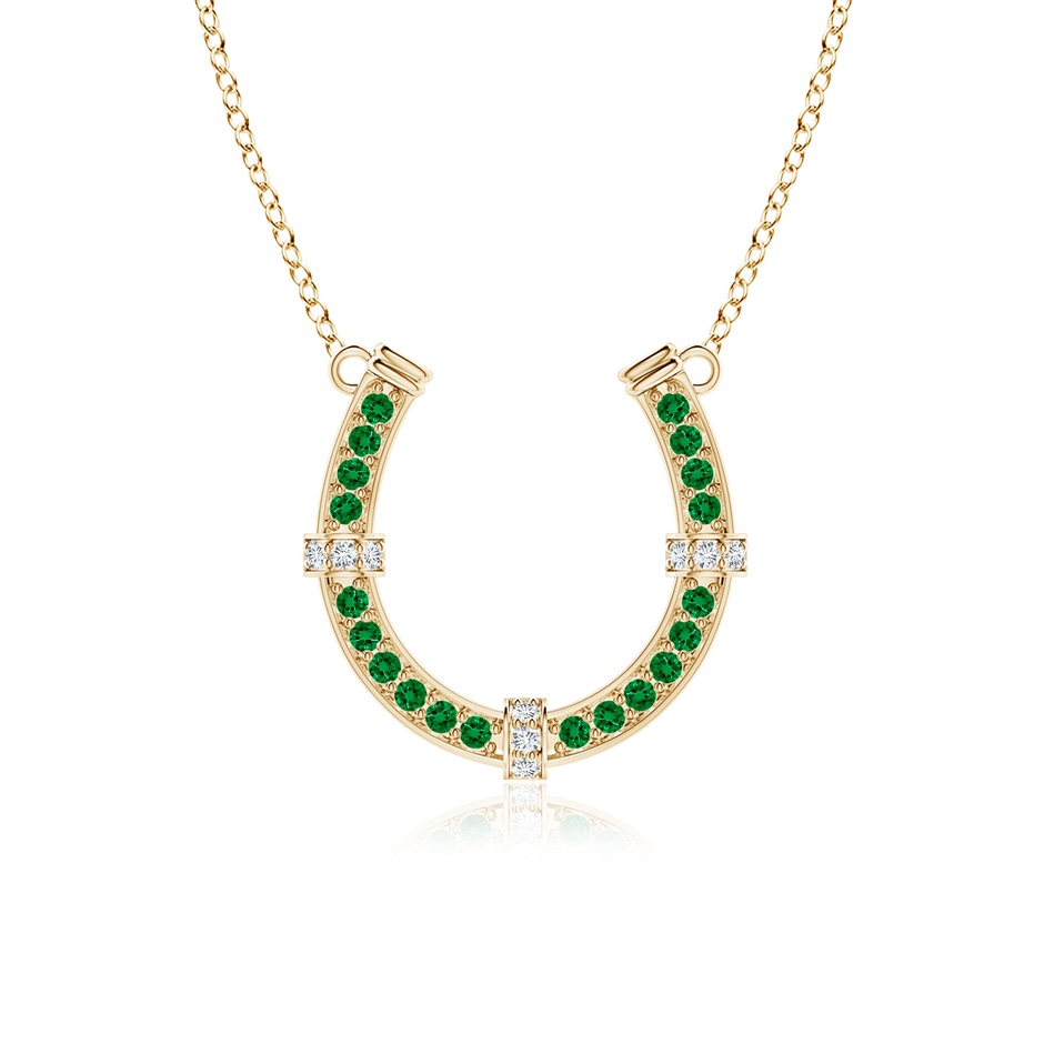 2mm Labgrown Lab-Grown Pave-Set Emerald and Diamond Horseshoe Pendant Necklace in Yellow Gold 