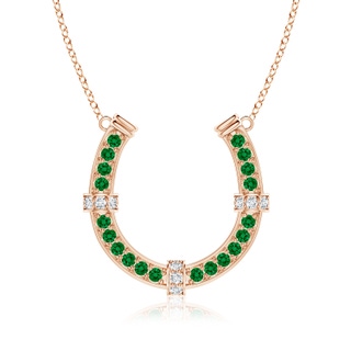 3mm Labgrown Lab-Grown Pave-Set Emerald and Diamond Horseshoe Pendant Necklace in Rose Gold