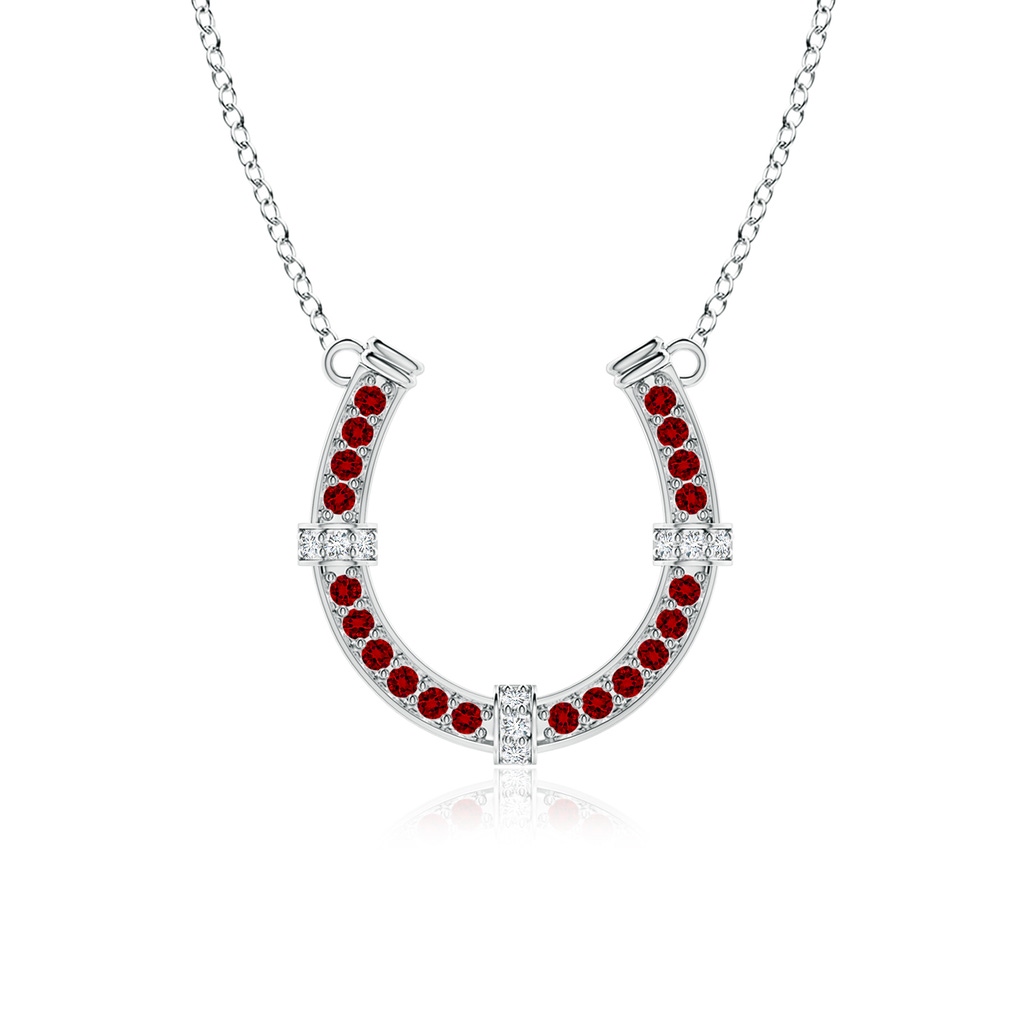 2mm Labgrown Lab-Grown Pav�-Set Ruby and Diamond Horseshoe Pendant Necklace in White Gold