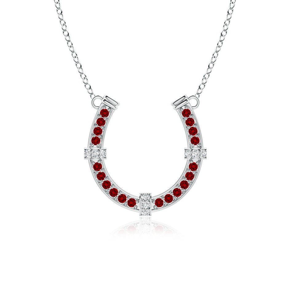 2mm Labgrown Lab-Grown Pav�-Set Ruby and Diamond Horseshoe Pendant Necklace in White Gold 