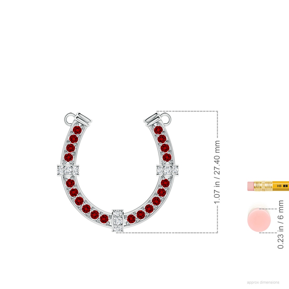 2mm Labgrown Lab-Grown Pav�-Set Ruby and Diamond Horseshoe Pendant Necklace in White Gold ruler