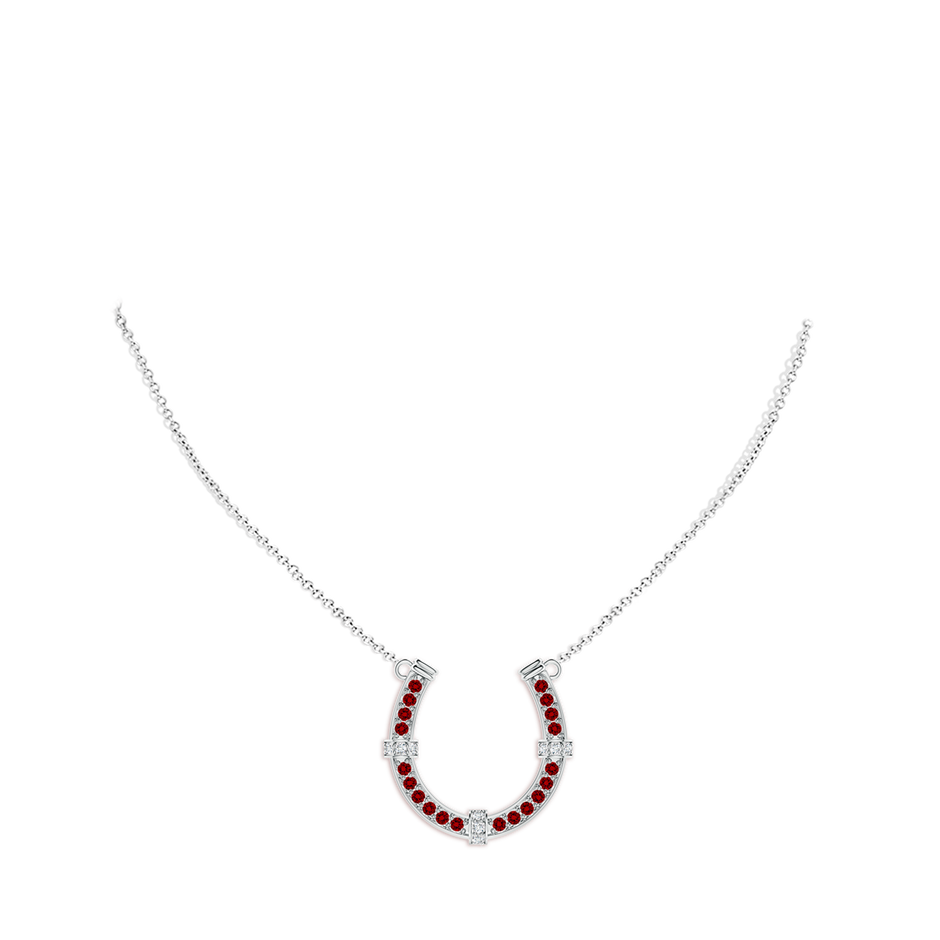 2mm Labgrown Lab-Grown Pav�-Set Ruby and Diamond Horseshoe Pendant Necklace in White Gold pen