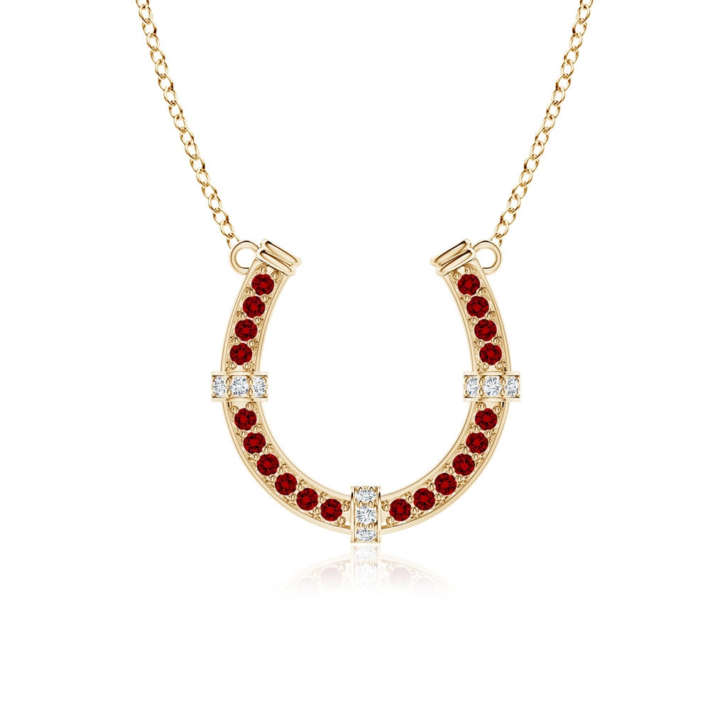 2mm Labgrown Lab-Grown Pav�-Set Ruby and Diamond Horseshoe Pendant Necklace in Yellow Gold