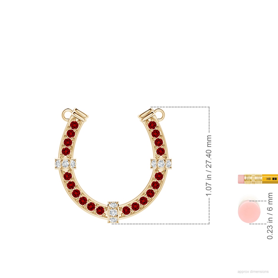 2mm Labgrown Lab-Grown Pav�-Set Ruby and Diamond Horseshoe Pendant Necklace in Yellow Gold ruler