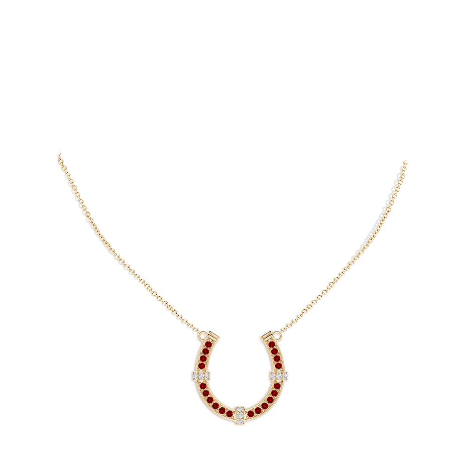 2mm Labgrown Lab-Grown Pav�-Set Ruby and Diamond Horseshoe Pendant Necklace in Yellow Gold pen