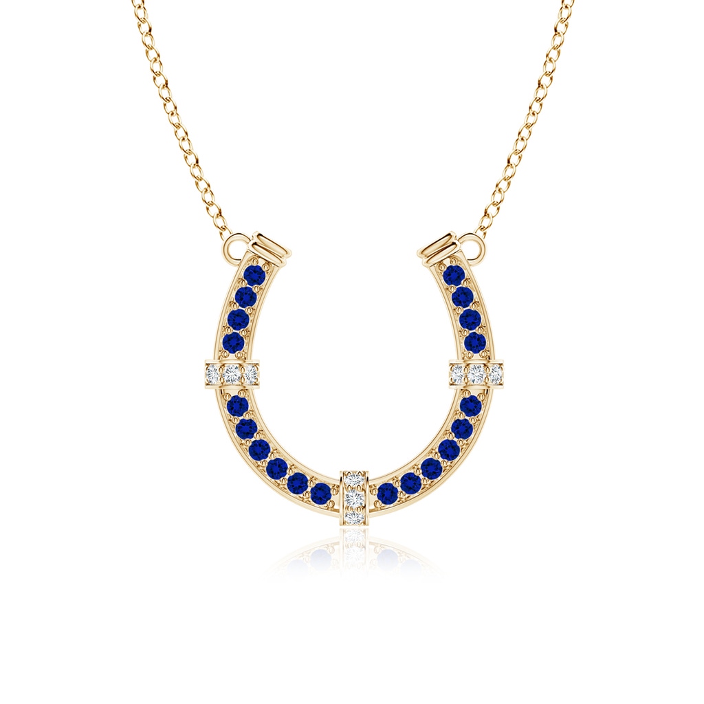 2mm Labgrown Lab-Grown Pav�-Set Blue Sapphire and Diamond Horseshoe Pendant Necklace in Yellow Gold