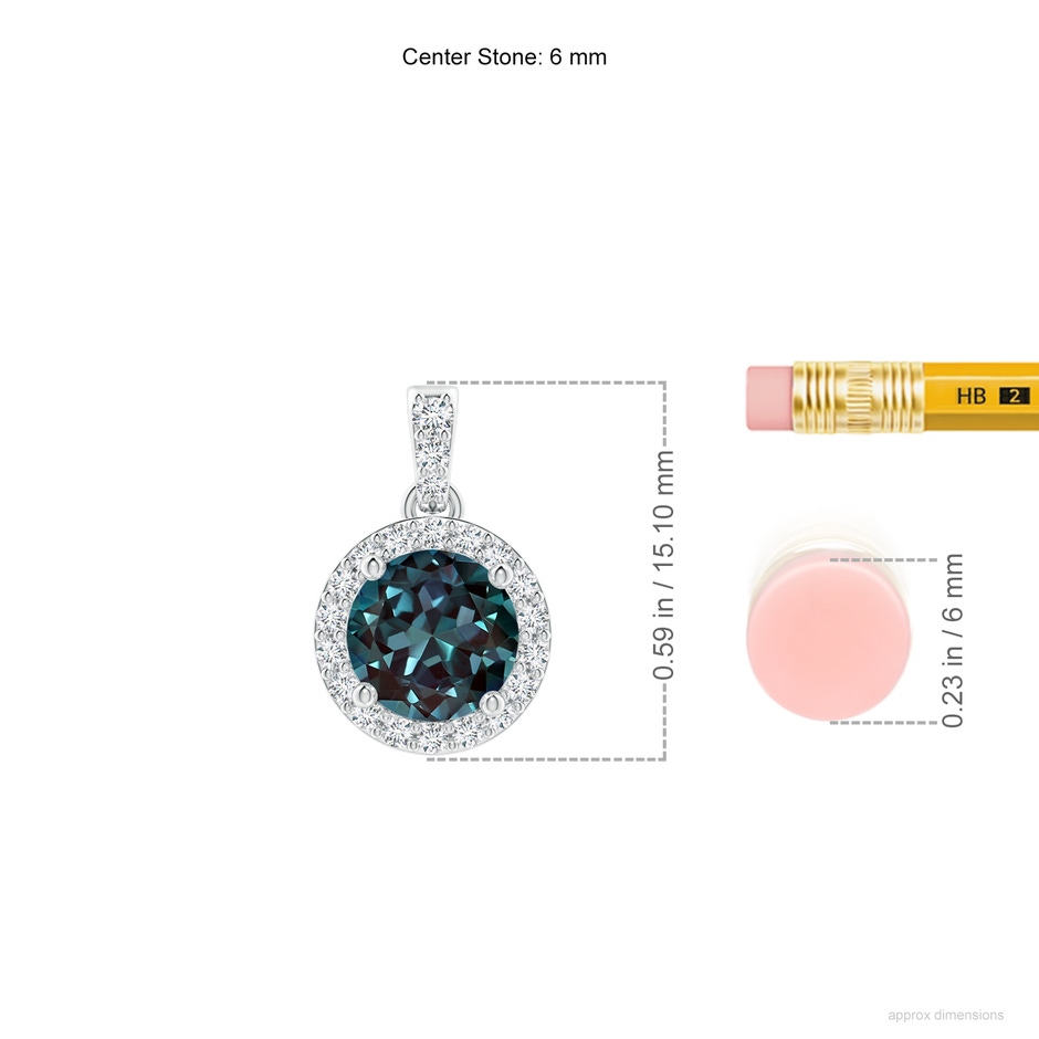 6mm Labgrown Round Lab-Grown Alexandrite Dangle Pendant with Halo in White Gold ruler