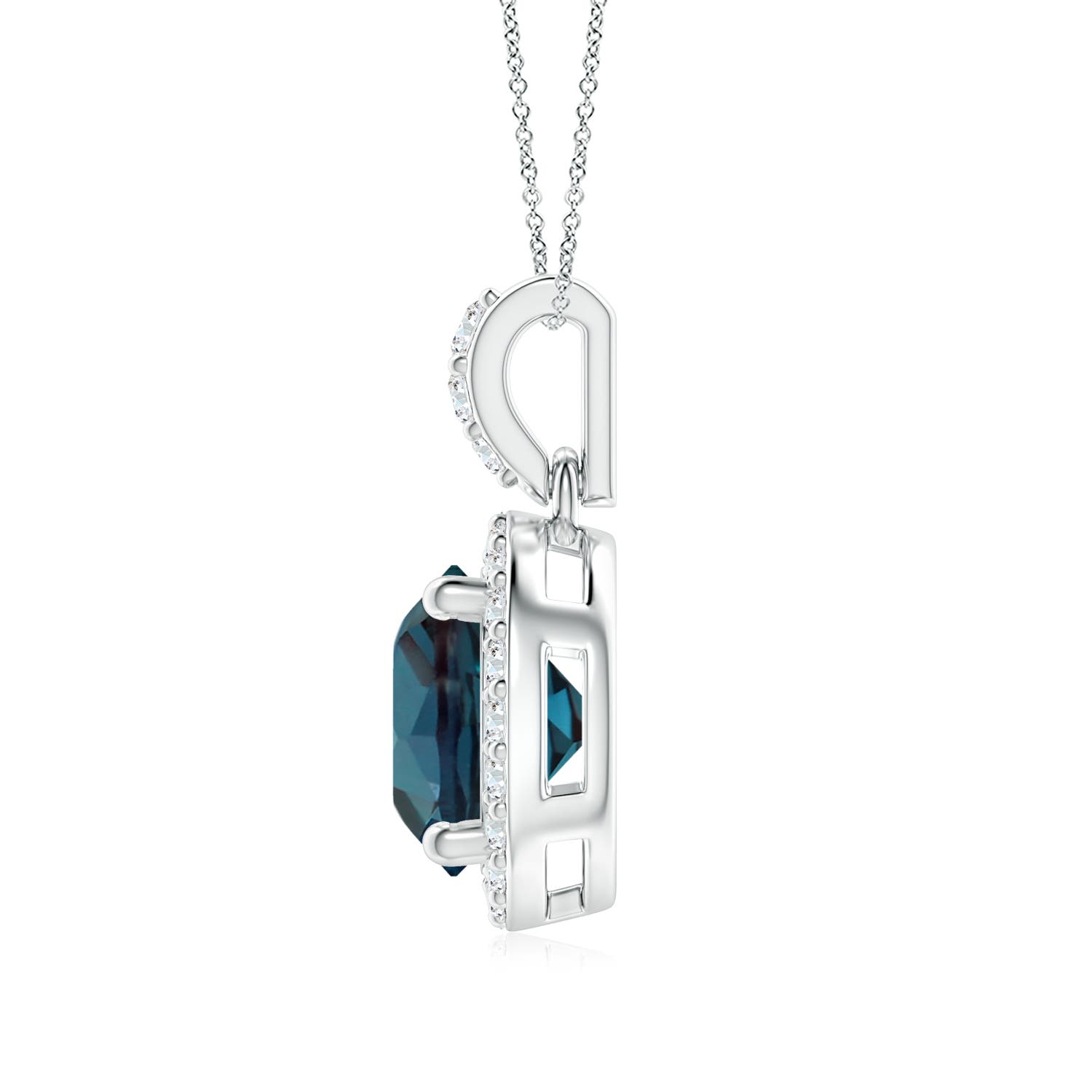 7mm Labgrown Round Lab-Grown Alexandrite Dangle Pendant with Halo in 18K White Gold