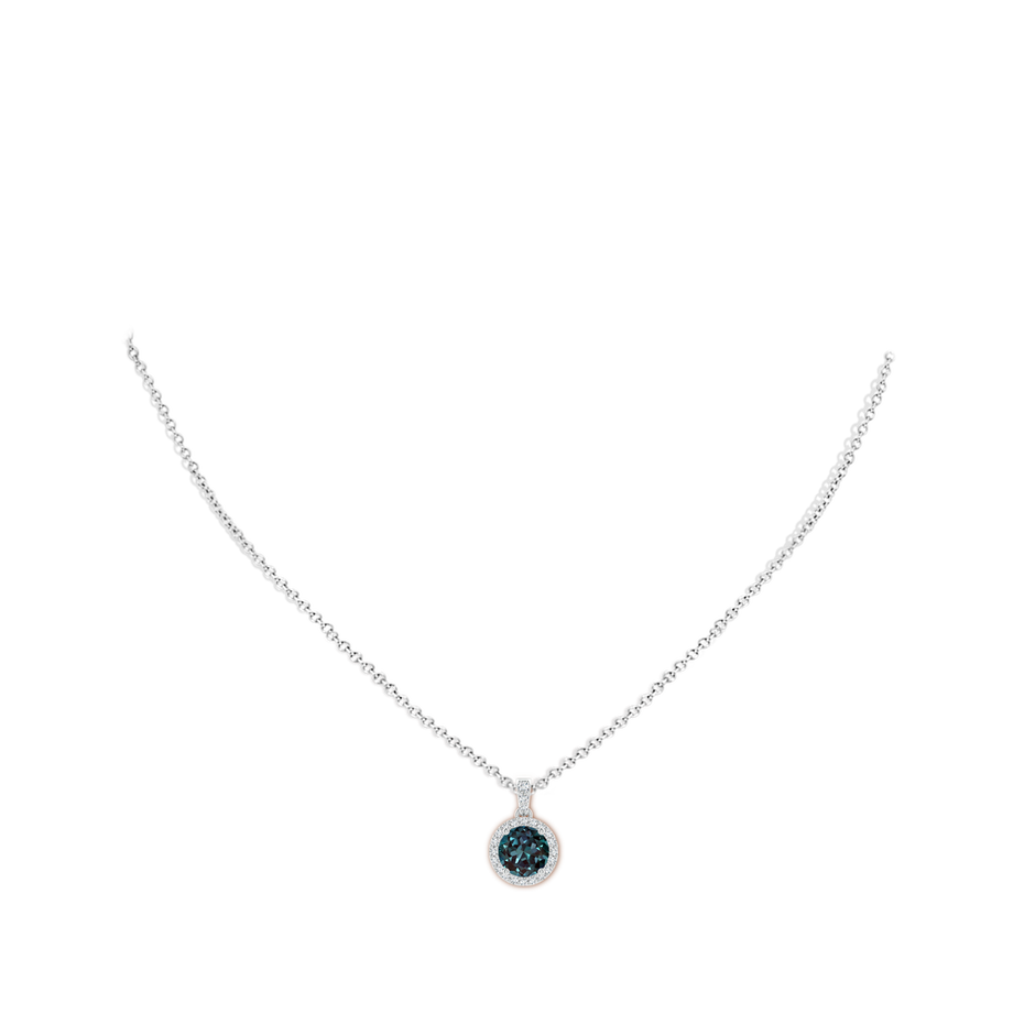 7mm Labgrown Round Lab-Grown Alexandrite Dangle Pendant with Halo in 18K White Gold pen