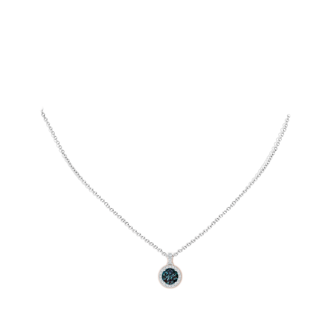 7mm Labgrown Round Lab-Grown Alexandrite Dangle Pendant with Halo in White Gold - body_neck