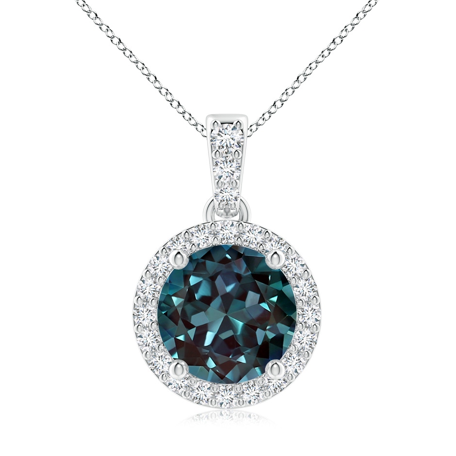 8mm Labgrown Round Lab-Grown Alexandrite Dangle Pendant with Halo in 18K White Gold 