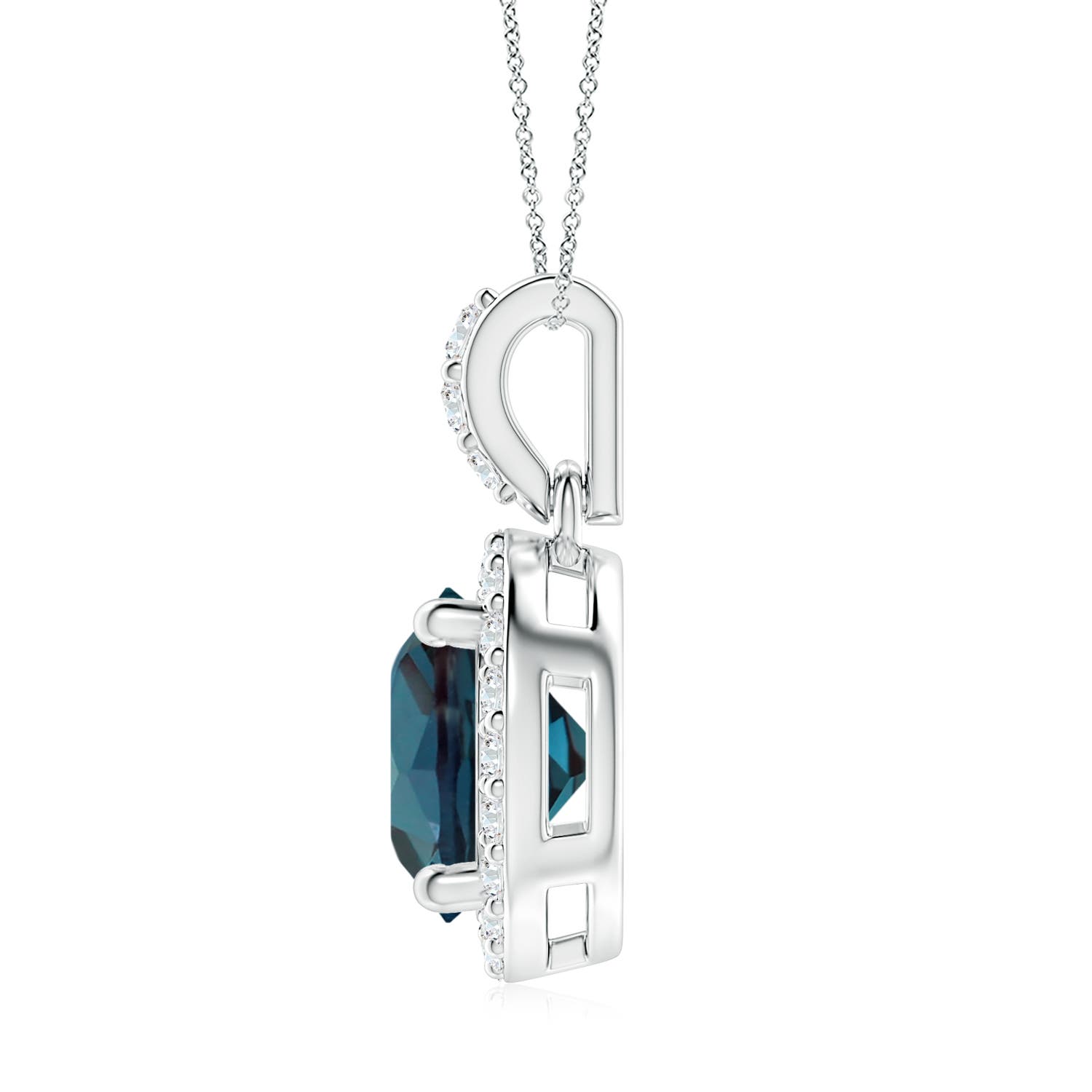 8mm Labgrown Round Lab-Grown Alexandrite Dangle Pendant with Halo in White Gold