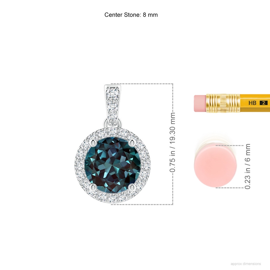 8mm Labgrown Round Lab-Grown Alexandrite Dangle Pendant with Halo in White Gold ruler