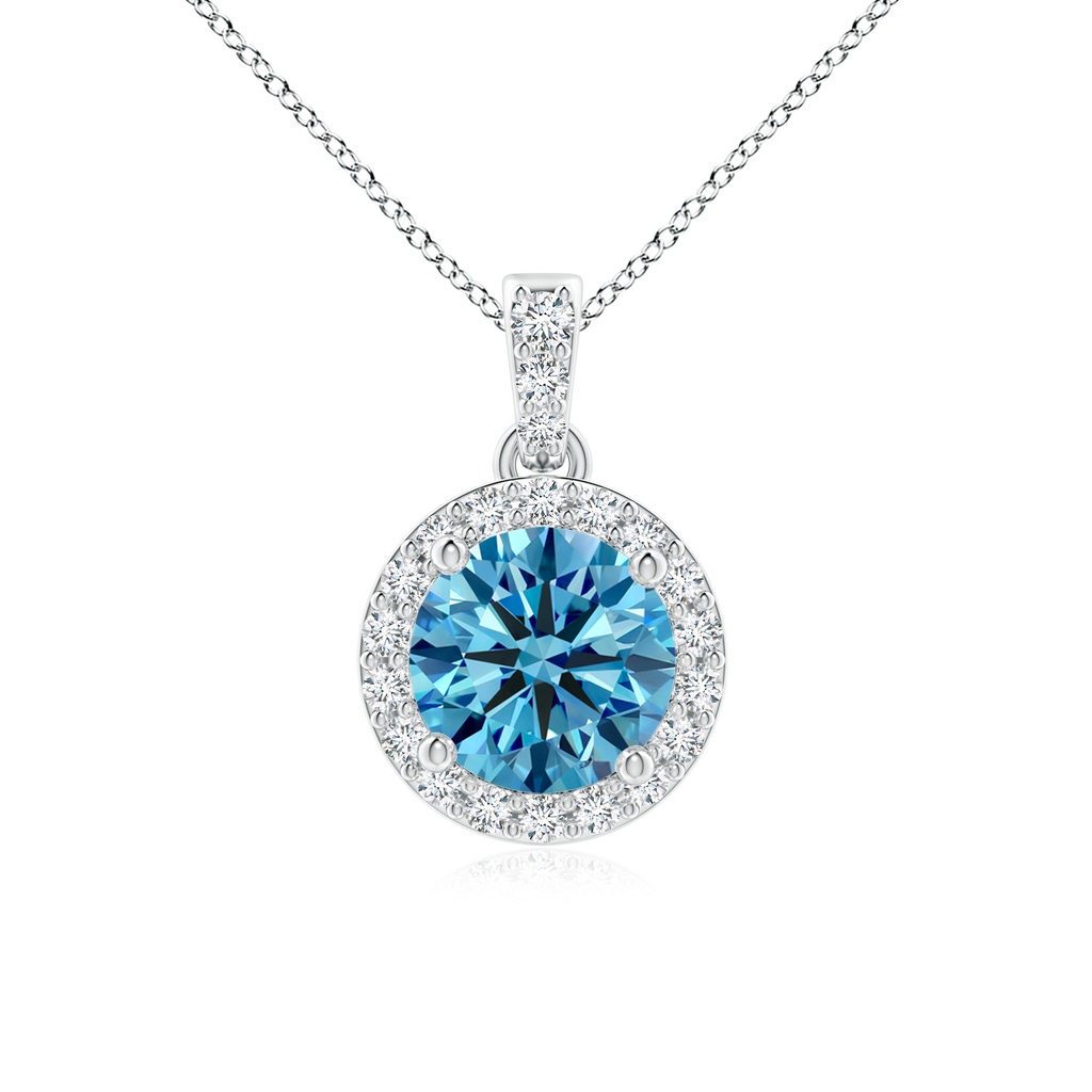 6mm Labgrown Round Lab-Grown Fancy Intense Blue Diamond Dangle Pendant with Halo in P950 Platinum