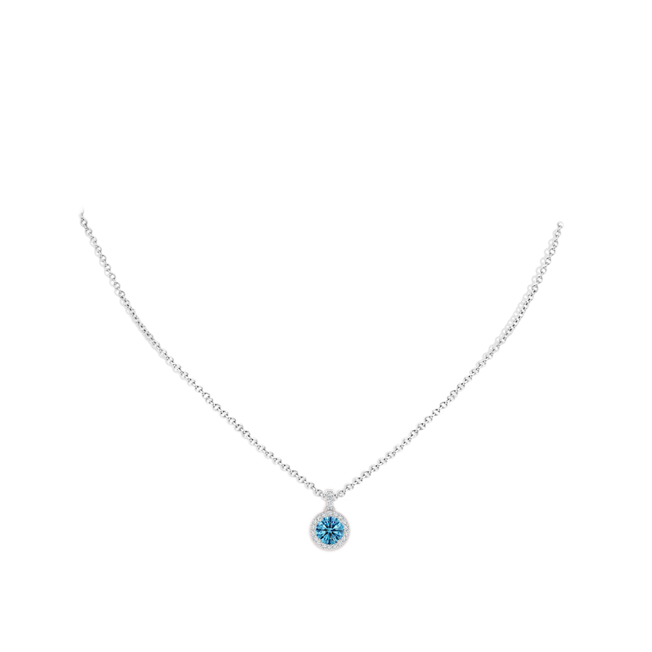 6mm Labgrown Round Lab-Grown Fancy Intense Blue Diamond Dangle Pendant with Halo in P950 Platinum pen