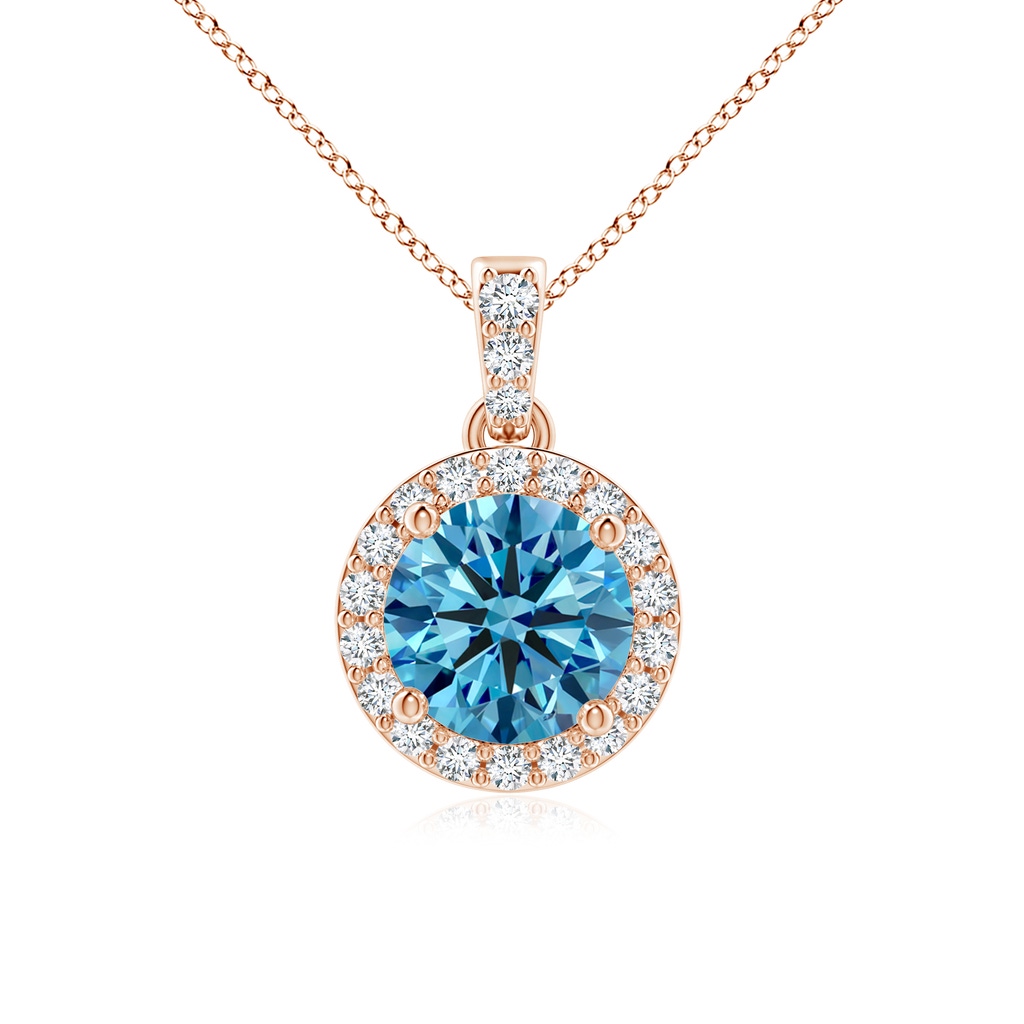 6mm Labgrown Round Lab-Grown Fancy Intense Blue Diamond Dangle Pendant with Halo in Rose Gold