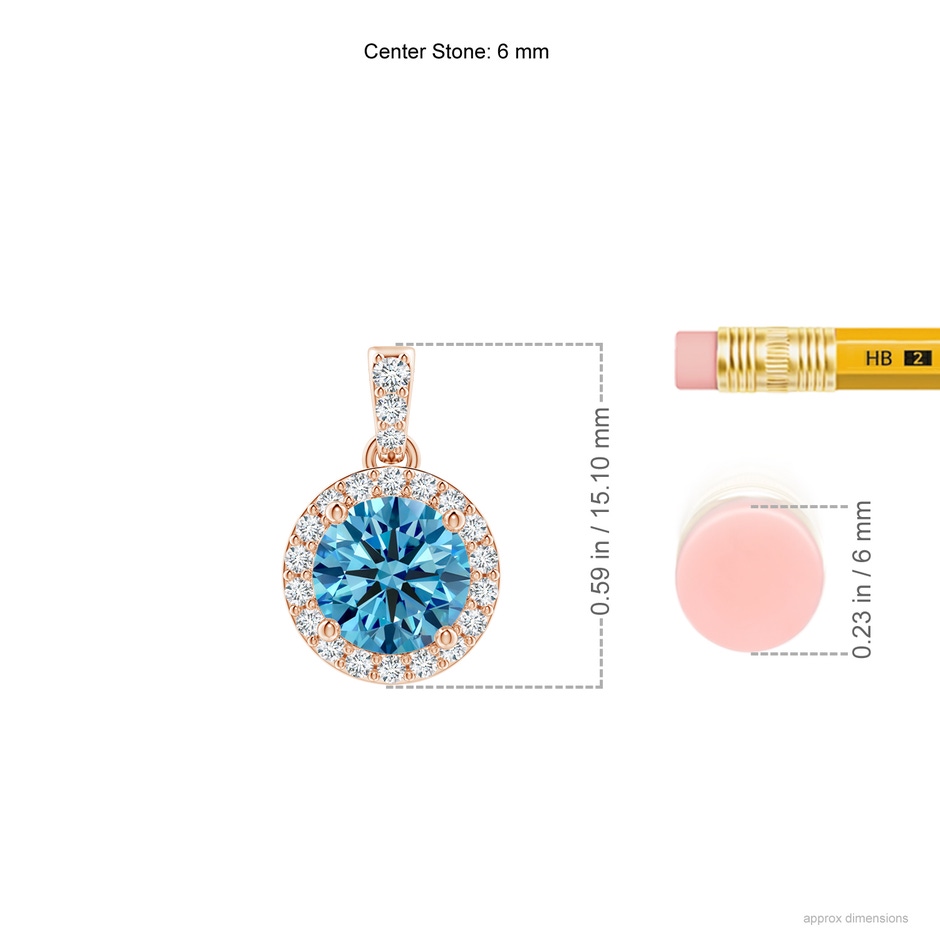 6mm Labgrown Round Lab-Grown Fancy Intense Blue Diamond Dangle Pendant with Halo in Rose Gold ruler